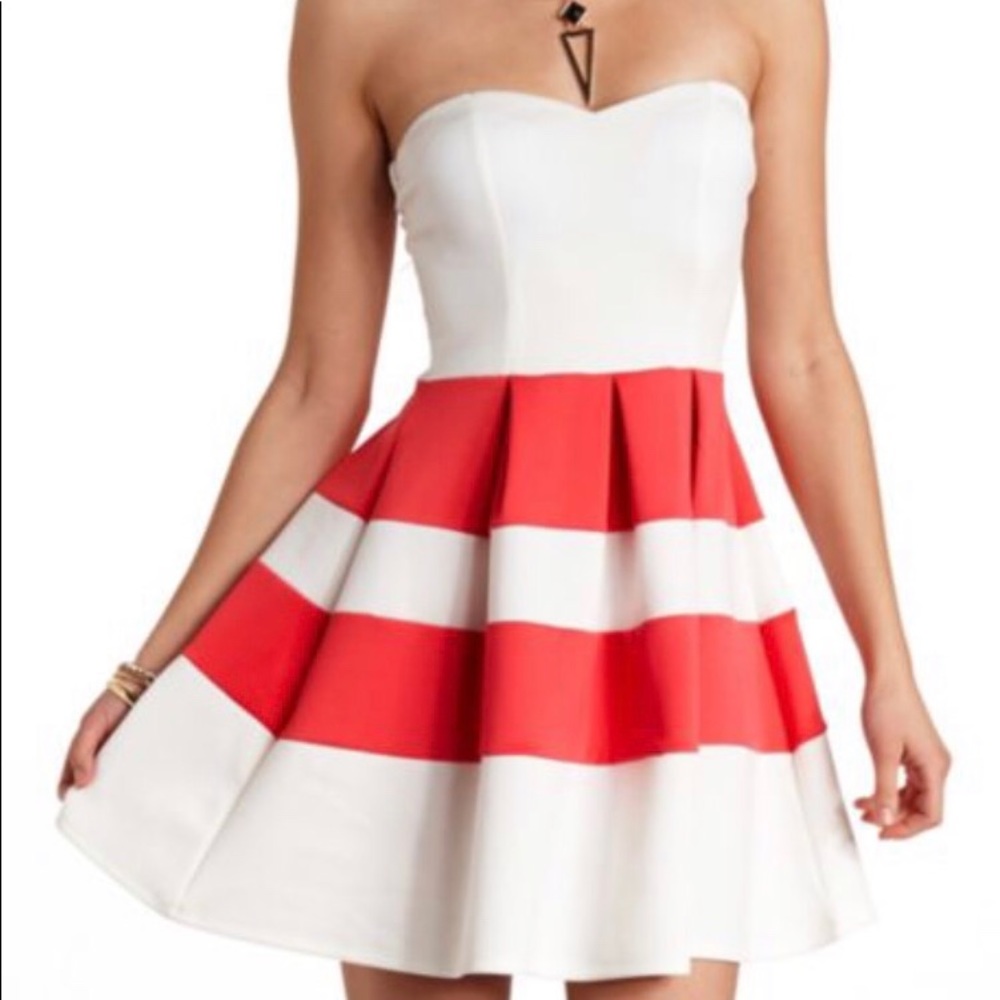 Striped strapless skater dress